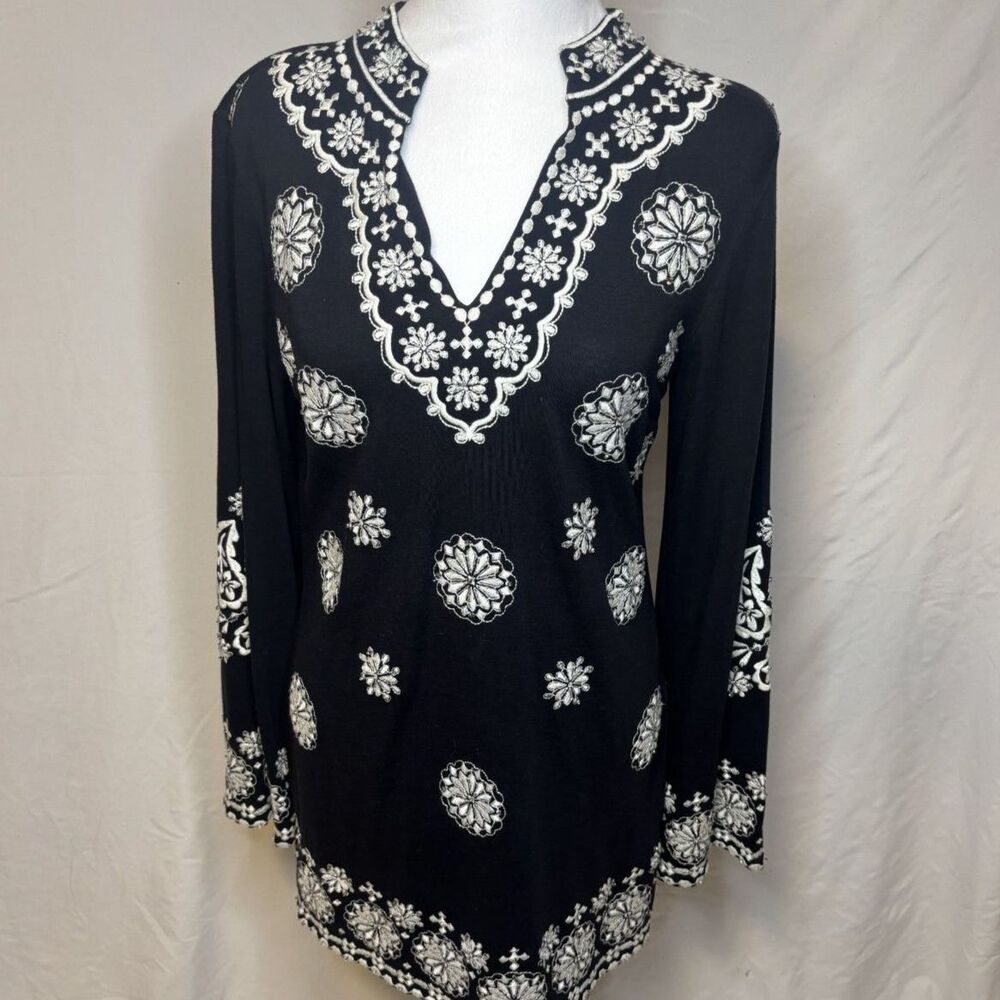 INC International Concepts Embroidered Linen Designer Blouse Womens